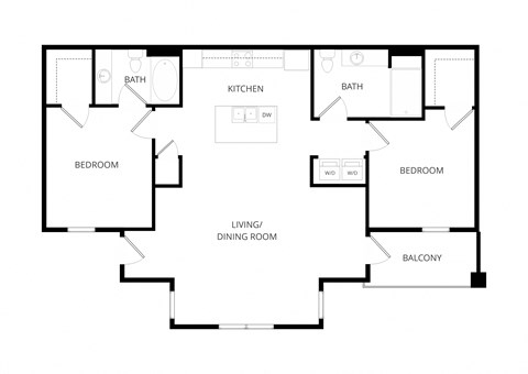 Floor plan for 2 beds, 2 baths, 1116 sqft